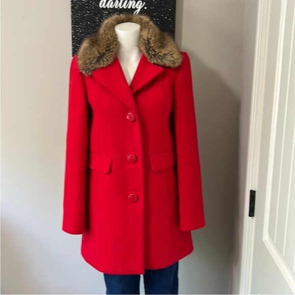 KATE SPADE NY Red Wool Convertible
Faux Fur Coat Pockets Button Front Sz XS - Picture 3 of 14